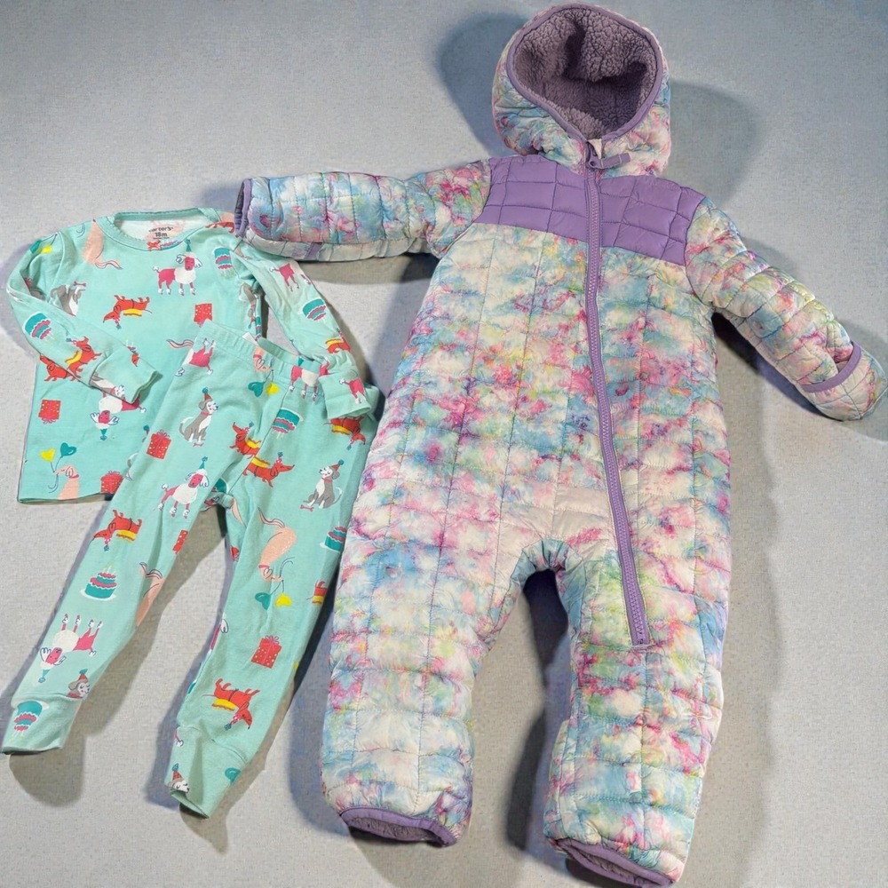 Girls Winter Red Puffer Coats‎ Snowsuit Jean Jacket Hats Gloves Bib Cup 18 24